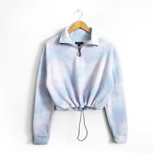 BRAVE SOUL Pastel Tie Dye Half Zip Cropped Fleece Sweatshirt Size L